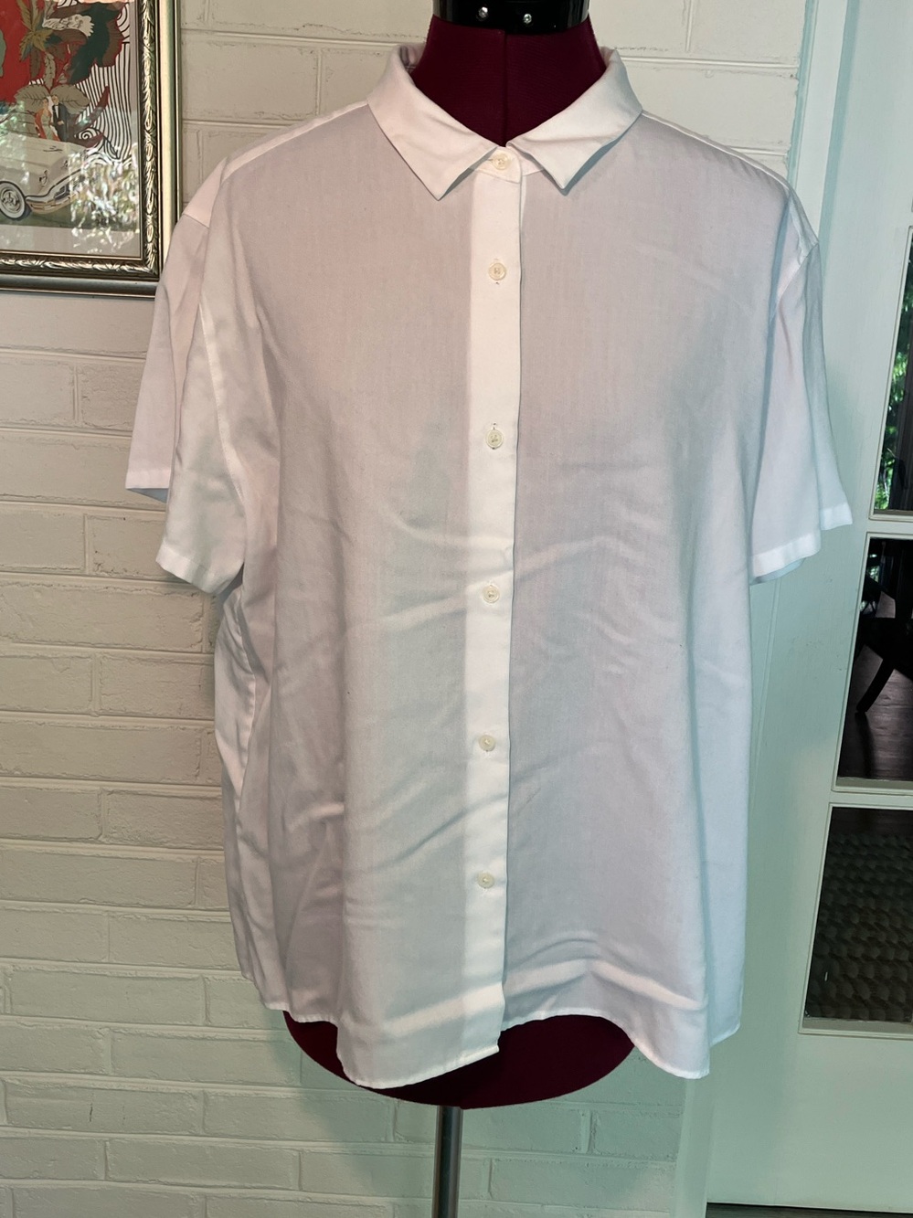 Uniqlo Rayon Short Sleeve Blouse - White - XL
